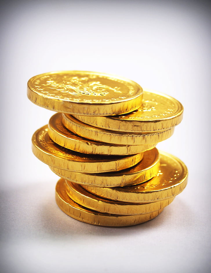 kovanec, zlata, denar, izolirani, stolp, gospodarstvo, stopnja