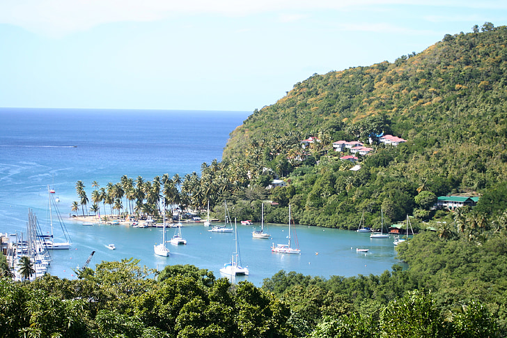 marigot bay, st lucia, landscape, island, caribbean, boot, sea