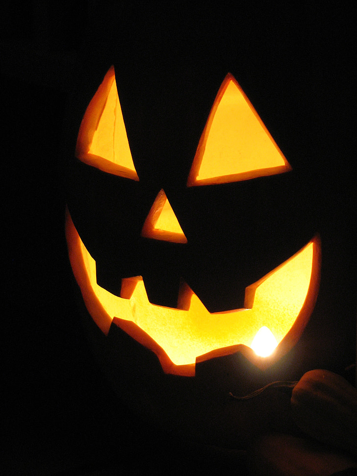 Halloween, pumpa, ljus, dekoration, hösten, lykta, natt