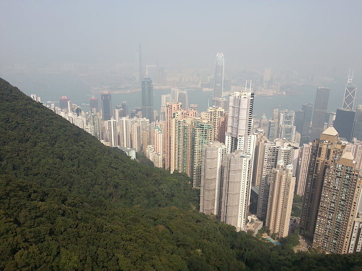Panorama, Hong kong s r, mrakodrapy, vysoké budovy, město, velké, pohled