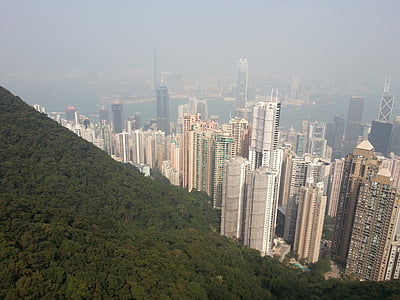 스카이 라인, 홍콩 s는 r, 고층 빌딩, 높은 건물, 도시, 큰, 보기