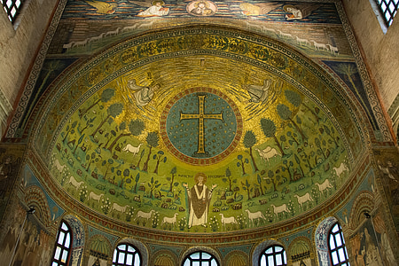 Mozaika, byzantský, historicky, kresťanstvo, kostol, kríž, obrázok
