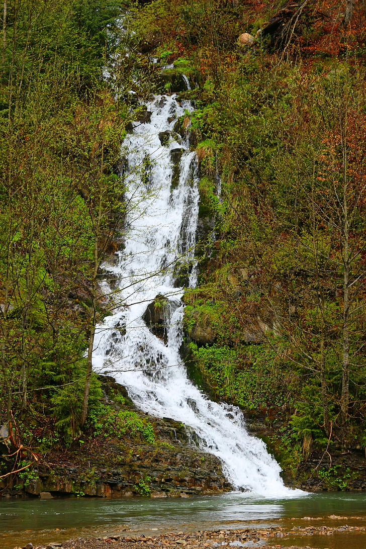 waterfall, water, carpathians