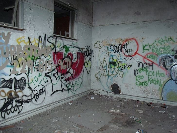 graffiti, vandalismus, opuštěné, budova, Florida, dům, prázdné