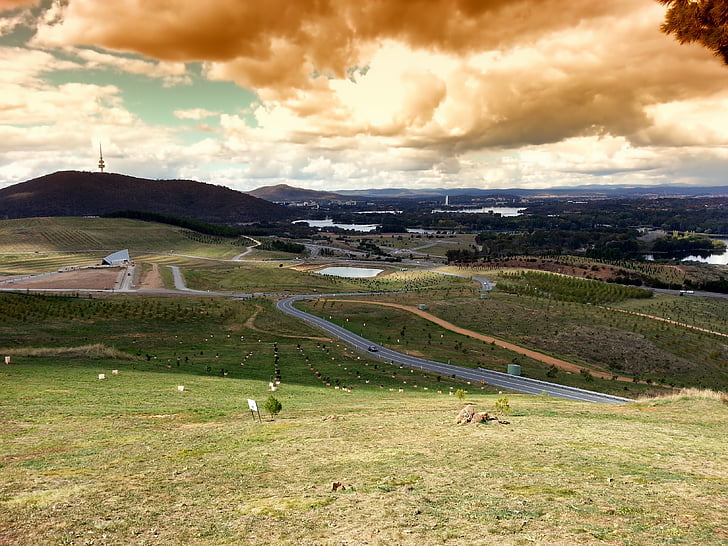 Canberra, Australija, krajolik, slikovit, nebo, oblaci, ceste