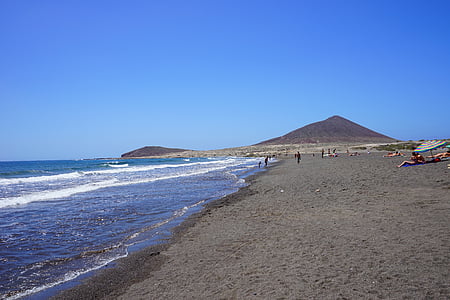 plaj, Medano beach, Tenerife, Sahil, Güney kıyısında, doğal plaj, su