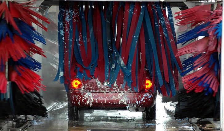 car wash, motion, brushes, clean, business, car, water