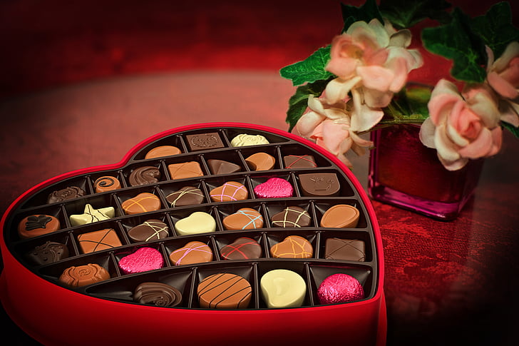 valentine's day, chocolates, candy, heart, love, valentine, red
