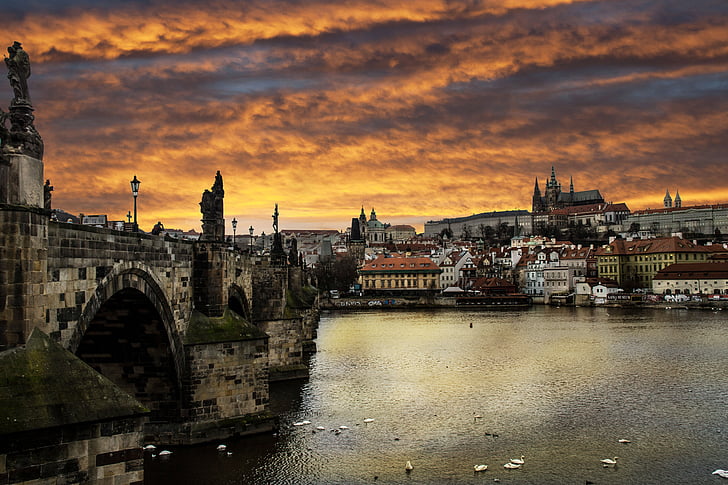 Praha, Moldavsko, Evropa, hlavní město, řeka, město, Pražský hrad