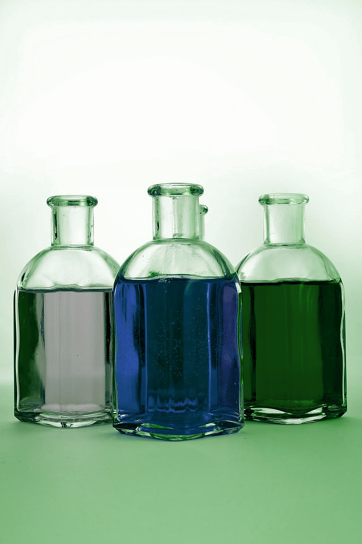 botellas, líquido, vidrio, Color