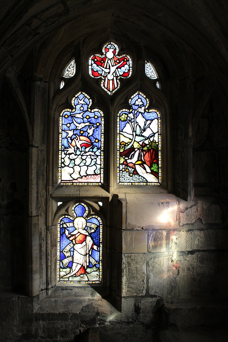 okno, VITRAŽ, obarvajo, steklo, katedrala, cerkev, pisane