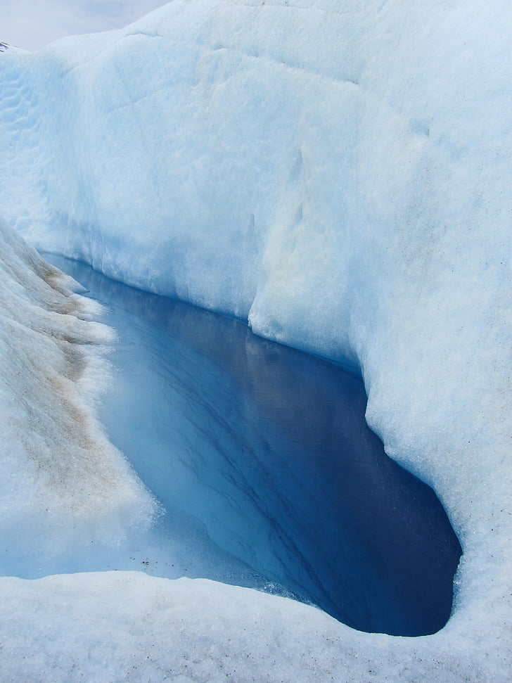 glacier, crevasse, glacier water, water, blue, ice, winter