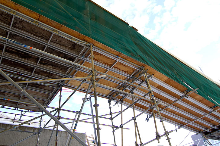 scaffold, plywood, hoarding, construction, scaffolding, platform, walkway