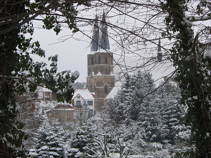 Duderstadt, Eichsfeld, Igreja, natureza, Inverno, frio, Natal