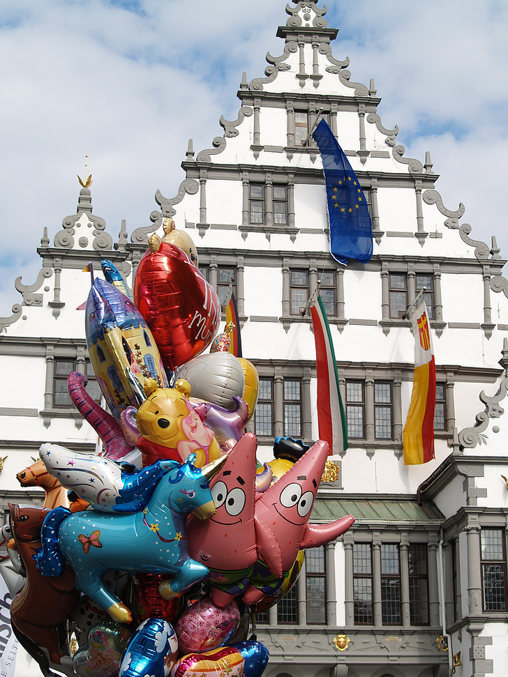 Stadhuis, Renaissance, ballonnen, eerlijke, Shana, ballons, kleurrijke