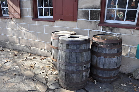 barrels, old salem, settlement, village, wooden, historic, pioneer