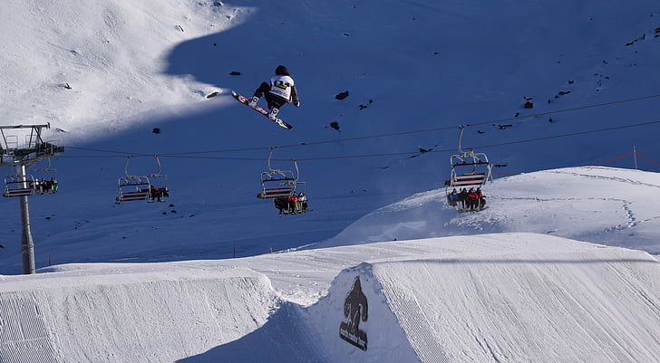 ryttere, snowboarder, snowboard, Snøbrett, Snow park, stil, snø