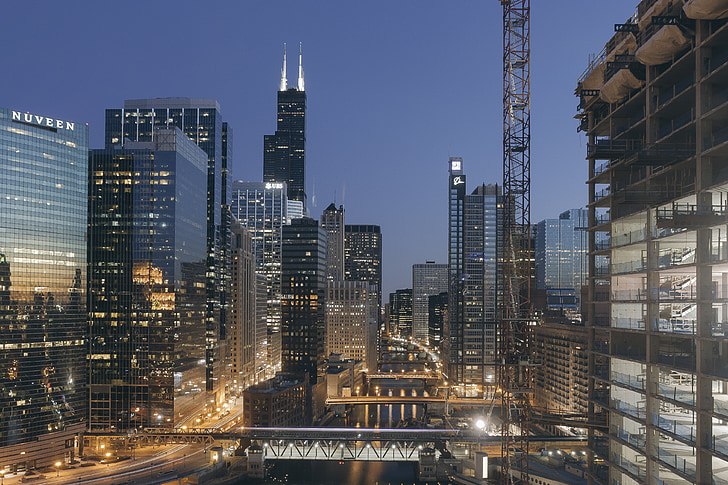 Chicago, Sears tower, Willis tower, Sør, skyline, sentrum, skyskraper