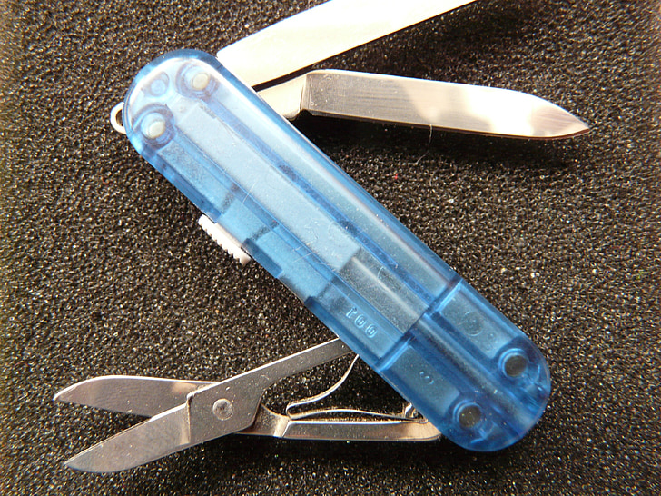 джобно ножче, нож, ножици, джоб, Изрежи, инструмент, синьо