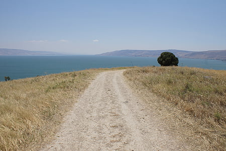 Galileiska sjön, bort, spår, sjön, landskap, Israel, Galileen