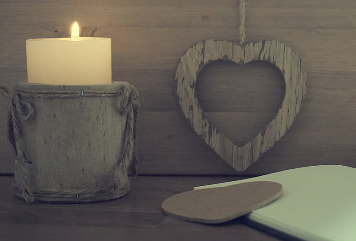 arts and crafts, candle, candlelight, container, flame, heart, heart shapes