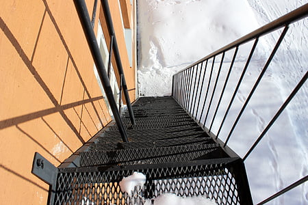 rømningsvei, trapper, utenfor, Vinter, snø, isen, abstrakt