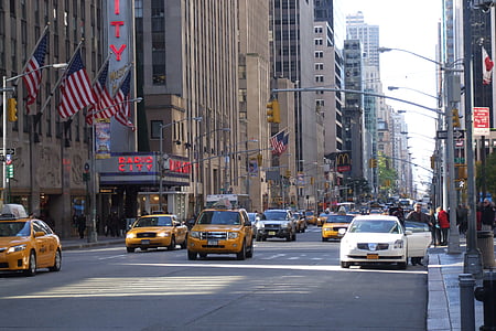 Nova Iorque, cidade, táxi, céu, América, rua, Nova Iorque