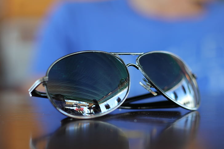 lunettes de soleil, réflexion, accessoire, style, cool, bleu, mode