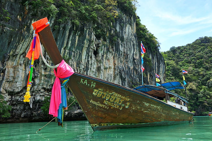 Tajska, čoln, laguno, tropskih, raj, dan, Navtična plovila