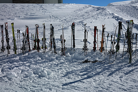 ski poles, ski, break, rest, ski run, skiing, ski area