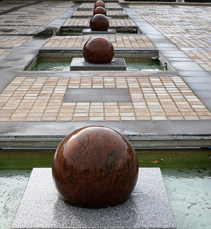 bola, água, fonte, granito, arquitetura