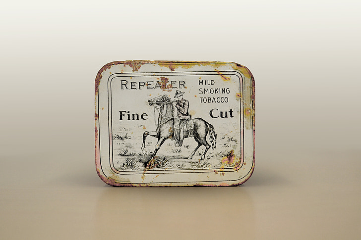 tobacco tin, snuff, fine cut, collectible, horse, cowboy, manly
