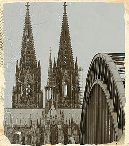 Kölner Dom, Antik, Hohenzollernbrücke, Bögen, Brücke, Dom, Rhein