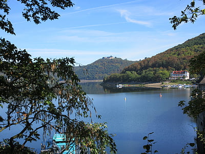 edersee, Schloss waldeck, панорама, вода, гора, Туризъм
