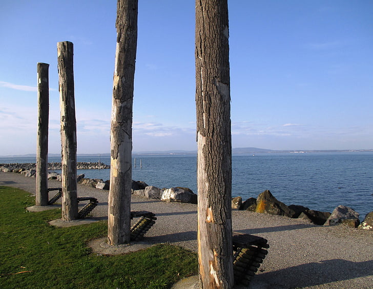 romanshorn, attraction, timbers natural, benches, wood, gravel road, lake