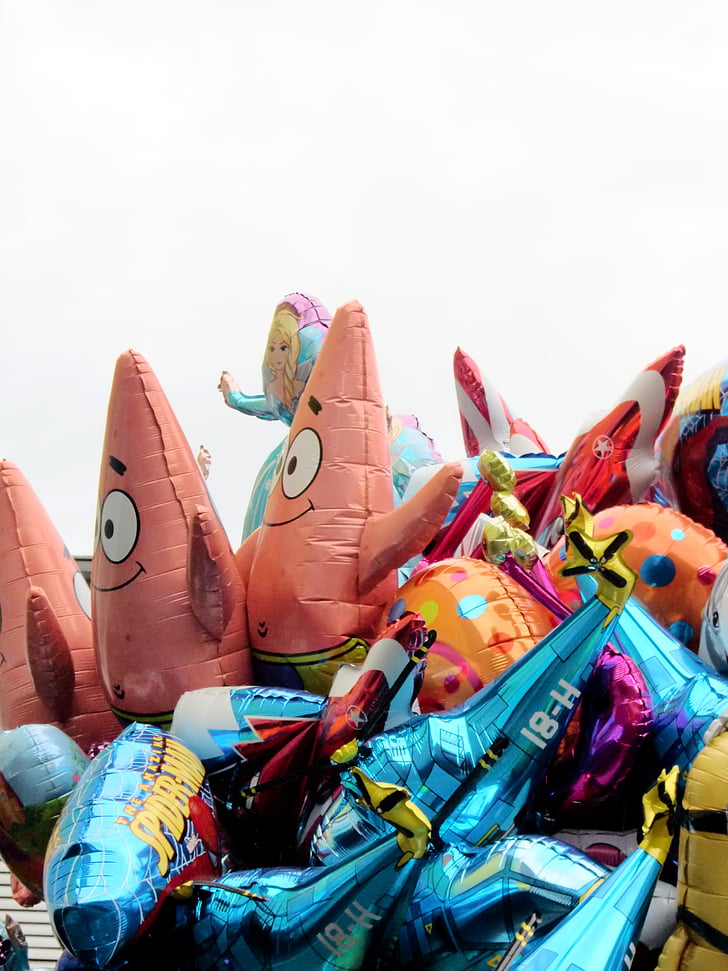 ballonger, Ballons, år marknaden, verkligt, färg, svälla, knallbunt