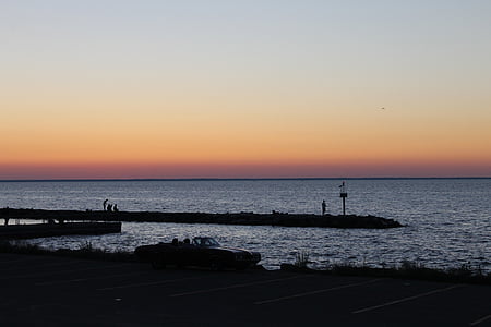 evening, sunset, green bay, sunset sky, silhouette