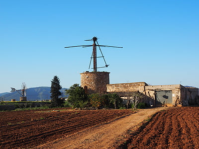 moinho de vento, velho, caducaram, ruína, Mallorca, muro, moinho