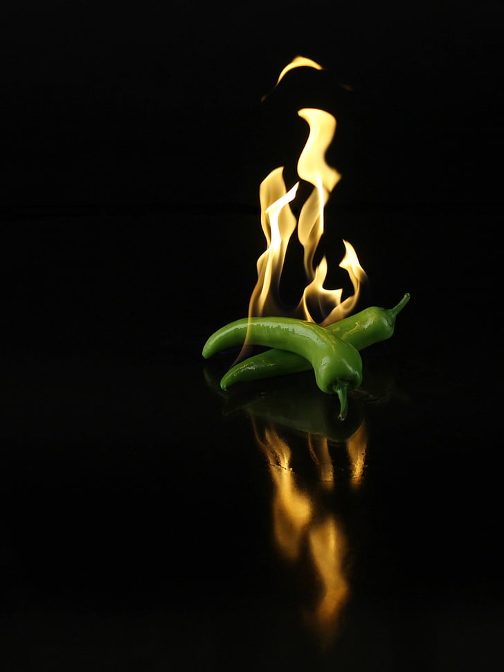 φωτογραφία, καίγεται, πράσινο, τσίλι, πιπέρι, φωτιά, τροφίμων