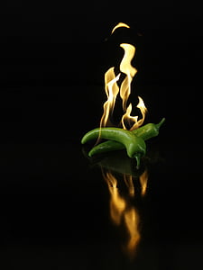 φωτογραφία, καίγεται, πράσινο, τσίλι, πιπέρι, φωτιά, τροφίμων