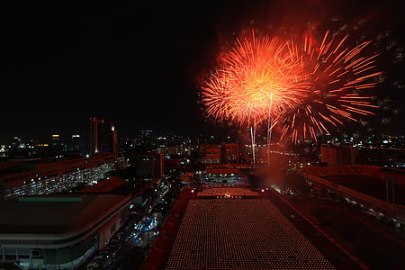 Bkk, Thaïlande, feux d’artifice, célébration, ville