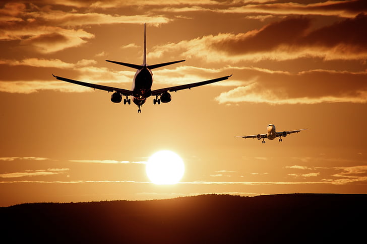 αεροσκάφη, προσγείωση, REACH, ένεση, ουρανός, σιλουέτα, επιβατικά αεροσκάφη