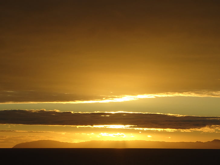 Catalina, solnedgång, guld, moln