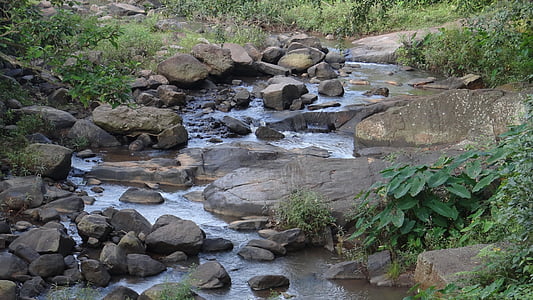 fluxo de água de montanha, fluxo, Cachoeira, rocha