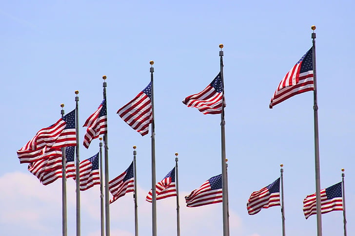 bandera americana, ens, Bandera, nord-americà, vermell, blau, blanc