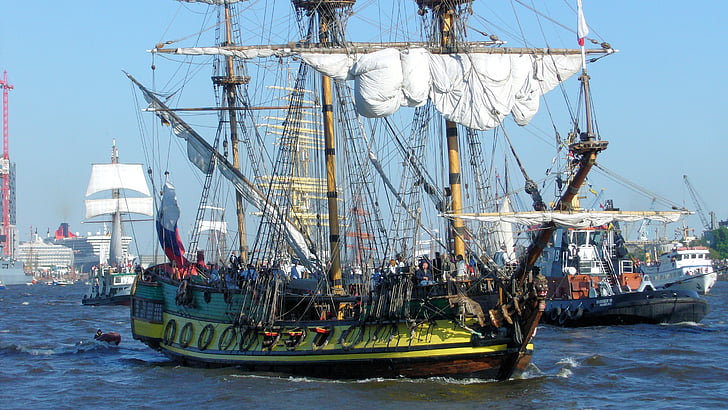 Amburgo, compleanno di Port 2011, parata del becco, imbarcazione a vela, nave di COG