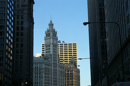 chicago, tower, modern, big, clock, building, architecture