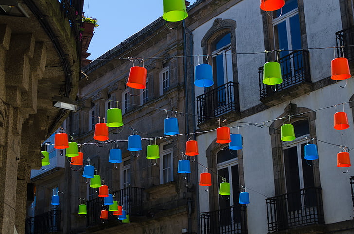 Santiago, kubus, installatie, kunst, groen, blauw, Oranje