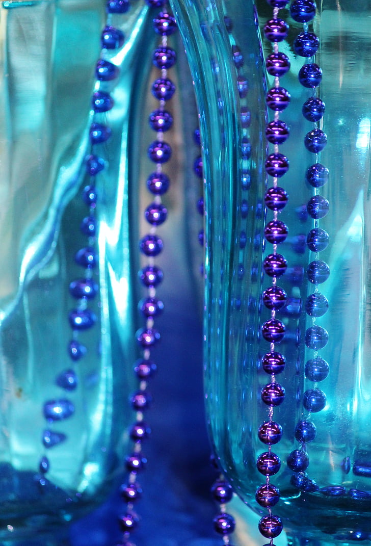 beads, necklace, table decoration, blue, glasses