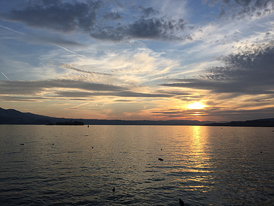 sunset, after, lake